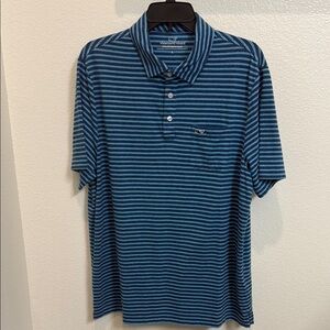 Vineyard Vines Edgartown Men's Blue Striped Polo Shirt Size Large